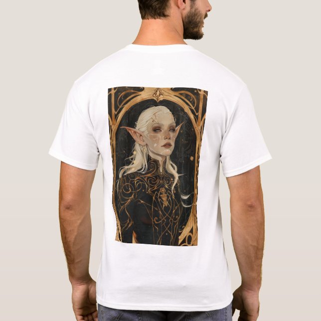 Enchanting Elven Woman Portrait | Fantasy T-Shirt (Back)