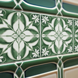 Enchanting Emerald Green Symmetrical Floral Tile