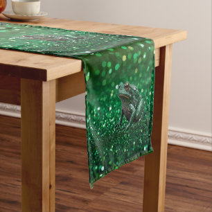 Enchanting Emergence: The Green Sparkle Frog Long Table Runner
