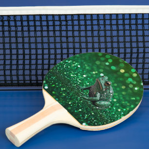 Enchanting Emergence: The Green Sparkle Frog  Ping Pong Paddle