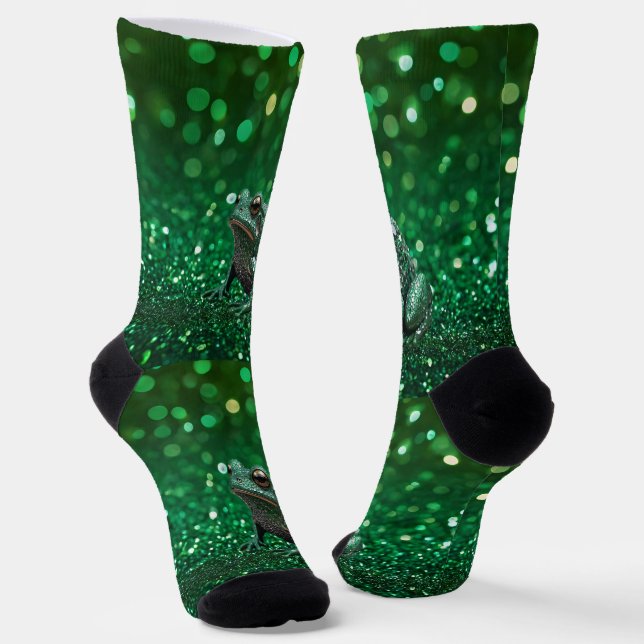 Enchanting Emergence: The Green Sparkle Frog, Socks (Angled)