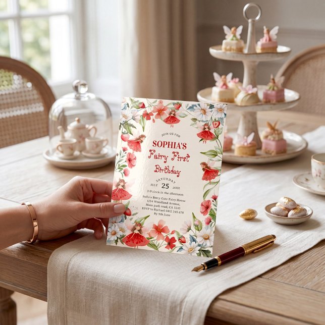 Enchanting Fairy Garden Red First Birthday invite (Creator Uploaded)