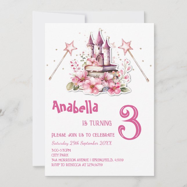 Enchanting Fairy Tale Pink Kids Birthday Party  Invitation (Front)