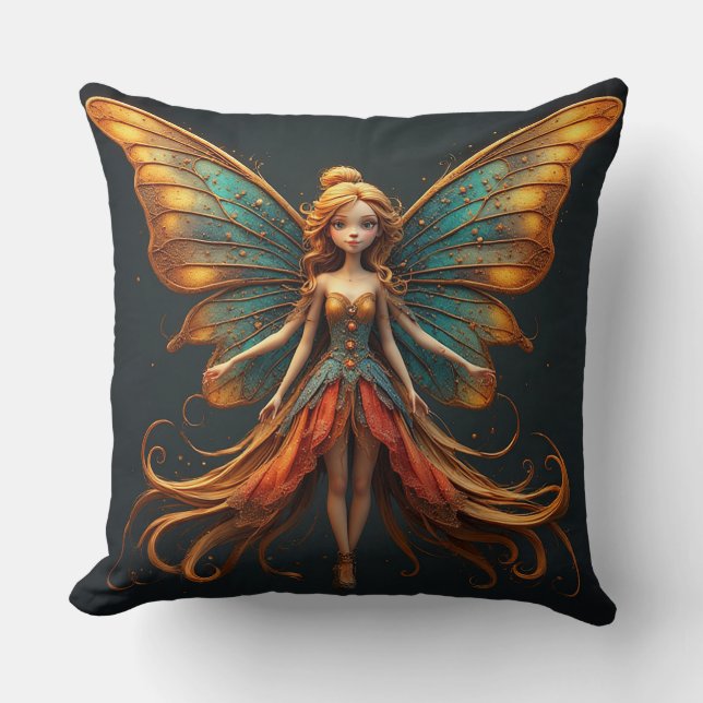 Enchanting Fairy with Colourful Wings Cushion (Front)