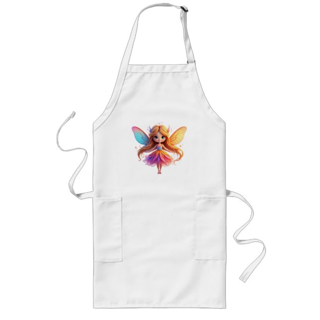 Enchanting Fantasy Fairy with Colourful Wings Long Apron (Front)