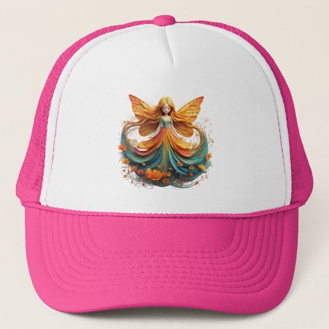 Enchanting Fantasy Fairy with Colourful Wings Trucker Hat (Front)