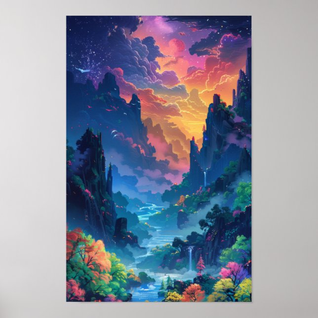 Enchanting Fantasy Landscape Illustration Poster (Front)