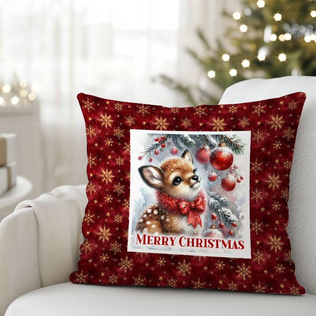 Enchanting Fawn Forest Scene Cozy Gift Christmas  Cushion (Enchanting Fawn Forest Scene Cozy Gift Christmas pillow)