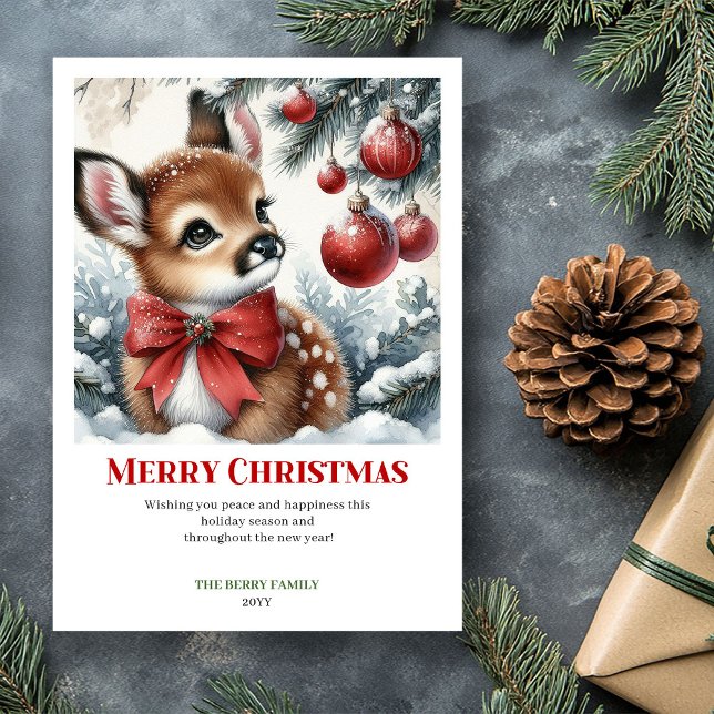 Enchanting Fawn Watercolor Christmas Forest Card  (Enchanting Fawn Watercolor Christmas Forest Card Xmas C)