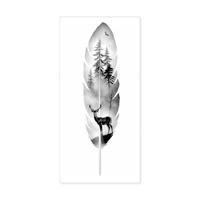 Enchanting Feather with Deer Buck Artwork Rubber Stamp (Imprint)