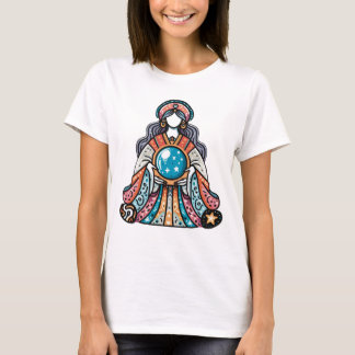 Enchanting Female Wizard with Crystal Ball Design T-Shirt