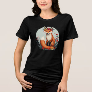 Enchanting Floral Fox Woodland Folk Art Tri-Blend Shirt