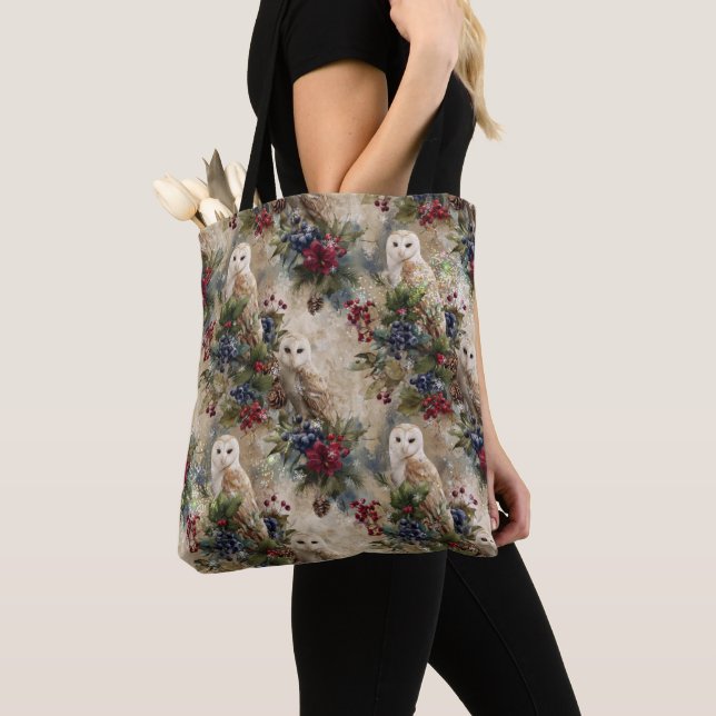 Enchanting Floral Owl Tote Bag (Close Up)