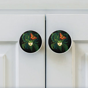 Enchanting Forest Dryad Woman Butterfly Fantasy Ceramic Knob