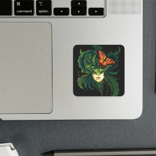 Enchanting Forest Dryad Woman Butterfly Fantasy Square Sticker