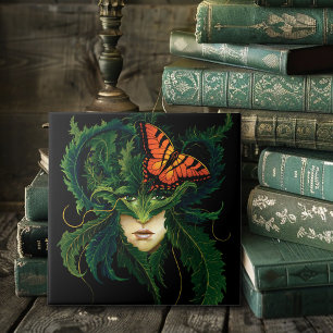 Enchanting Forest Dryad Woman Butterfly Fantasy Tile