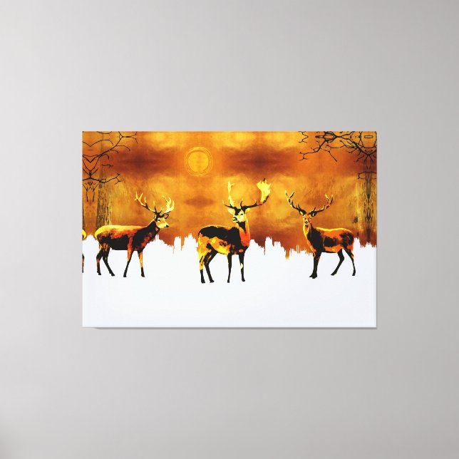Enchanting Forest Trio: Oriental Deer Art Canvas Print (Front)
