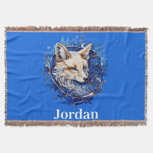Enchanting Fox with Custom Name Throw Blanket (Front)