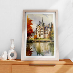 Enchanting French Castle Watercolor Poster