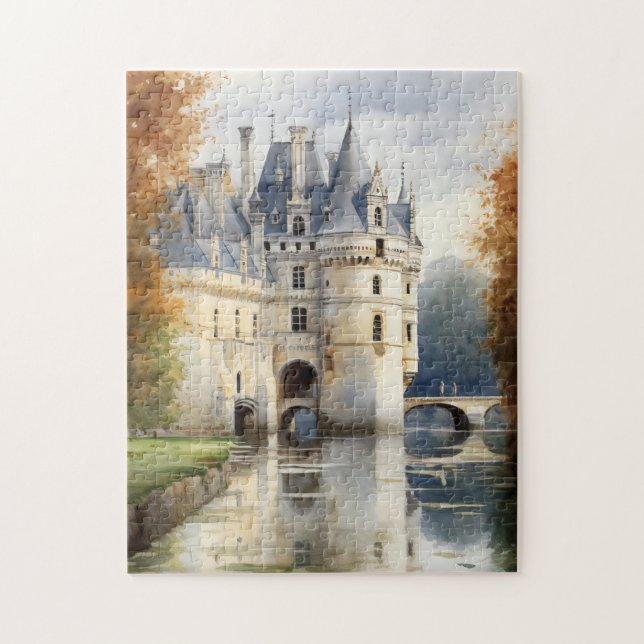 Enchanting French Castle Watercolor Puzzle  (Vertical)