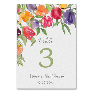 Enchanting Garden Tulips and Greenery Baby Shower Table Number