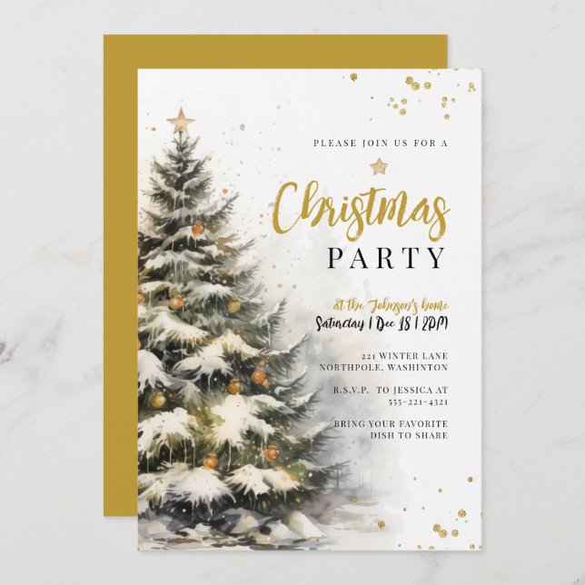 Enchanting Gilded Fir Christmas Invitation (Front/Back)