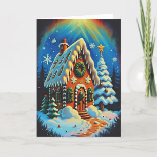 Enchanting Gingerbread House Winter Scene Holiday Card