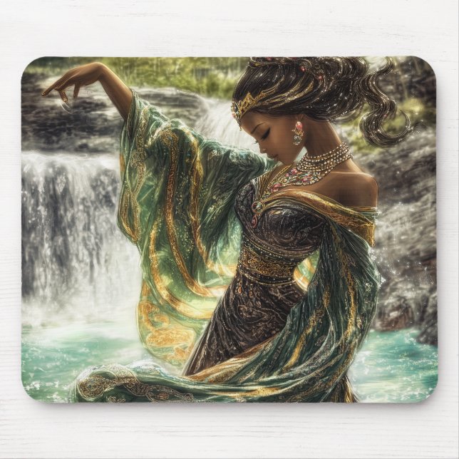 Enchanting Goddess by a Magical Waterfall  Mouse Pad (Front)