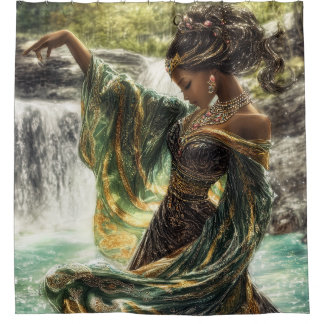 Enchanting Goddess by a Magical Waterfall Shower Curtain