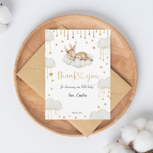 Enchanting Gold Starry Fawn Baby Shower Thank You Card