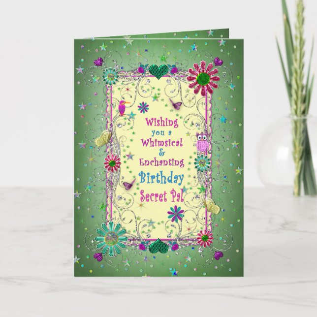 Enchanting Green/Yellow Birthday, Secret Pal Card (Front)