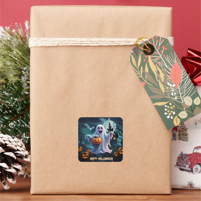 Enchanting Halloween design conveys. Square Sticker (Holiday)
