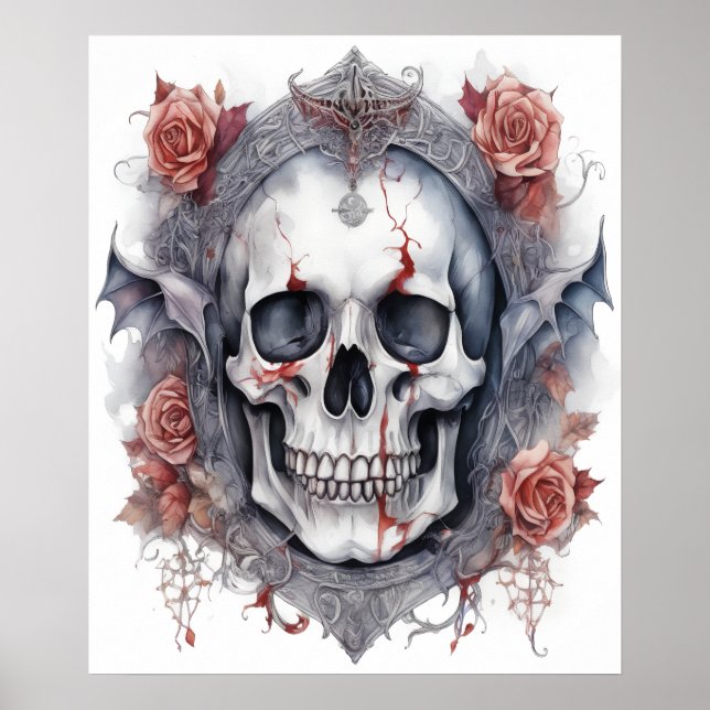 Enchanting Halloween Vampire Skull Art Poster (Front)