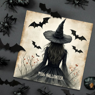 Enchanting Halloween Witch Flat Greeting Card
