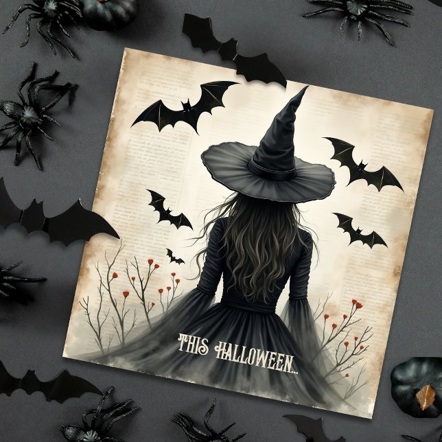 Enchanting Halloween Witch Flat Greeting Card (An elegant yet sophisticated and spooky Halloween greeting for any age.)