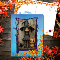 Enchanting Halloween Witch Girl & Pumpkin Cat