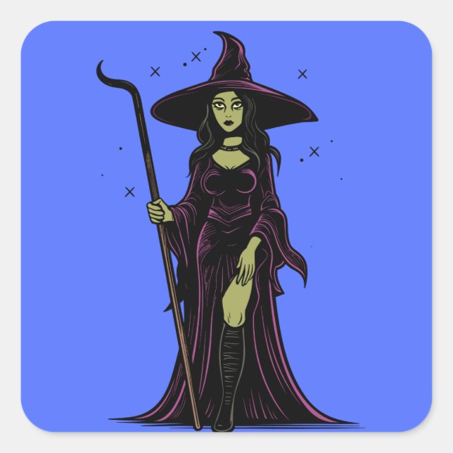 Enchanting Halloween Witch: Spellbinding Decor & A Square Sticker (Front)