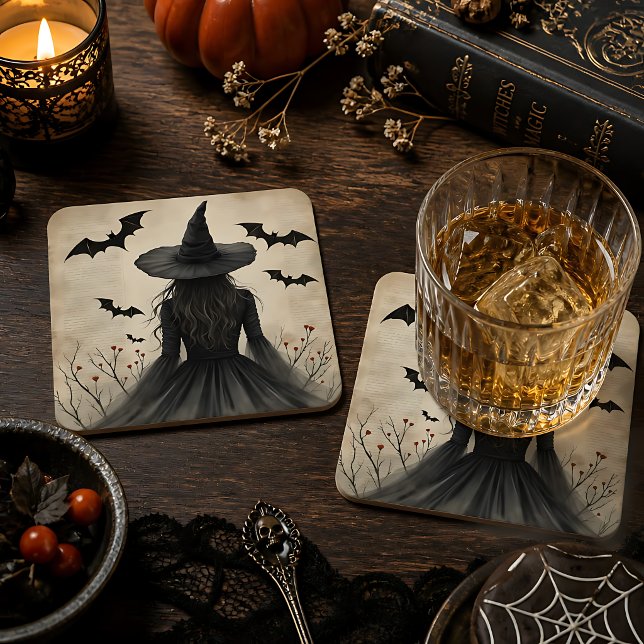 Enchanting Halloween Witch  Square Paper Coaster (Creator Uploaded)