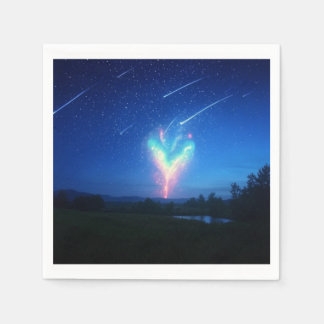 Enchanting Heart-Shaped Bokeh Night Sky Background Napkin