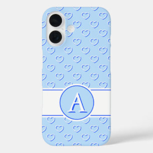 Enchanting Hearts On Light Blue And Your Monogram iPhone 16 Case