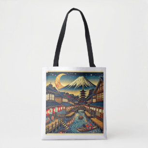 Enchanting Japanese Village Under Moonlit Fuji Tote Bag