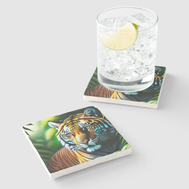 Enchanting Jungle Tiger - Fierce And Free Stone Coaster (Side)
