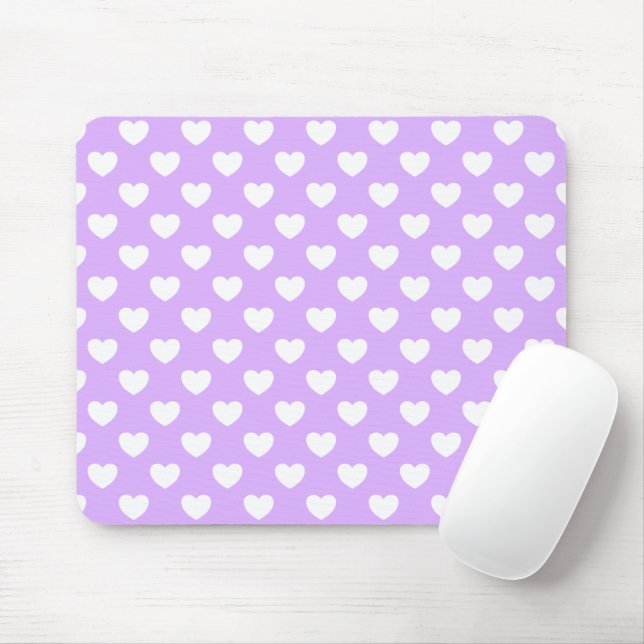 Enchanting Lavender And White Hearts Pattern Mouse Pad (With Mouse)