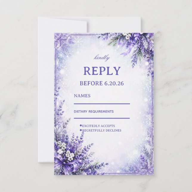 Enchanting Lavender Frosted Winter Harmony RSVP Card (Front)