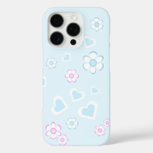 Enchanting Light Blue And Pink Flowers And Hearts  iPhone 16 Pro Case