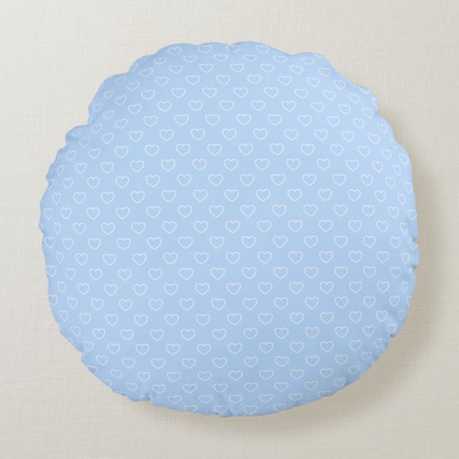 Enchanting Light Blue With White Hearts Pattern Round Cushion (Front)