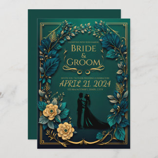 Enchanting Love: Emerald Green and Gold Invitation