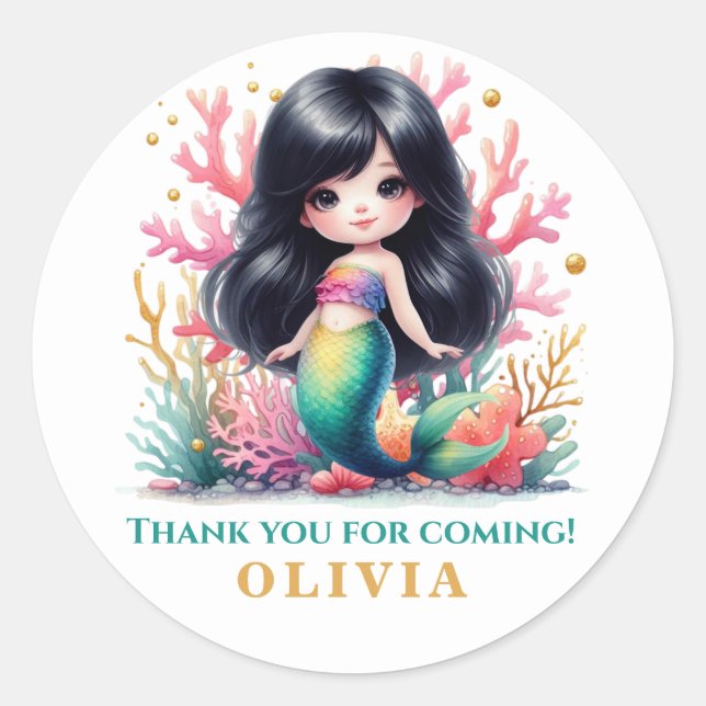 Enchanting Magical Mermaid Birthday Thank You Classic Round Sticker (Front)
