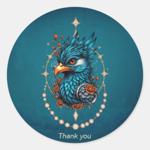 Enchanting majestic blue bird. classic round sticker