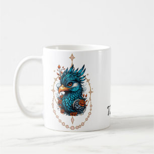 Enchanting majestic blue bird. coffee mug